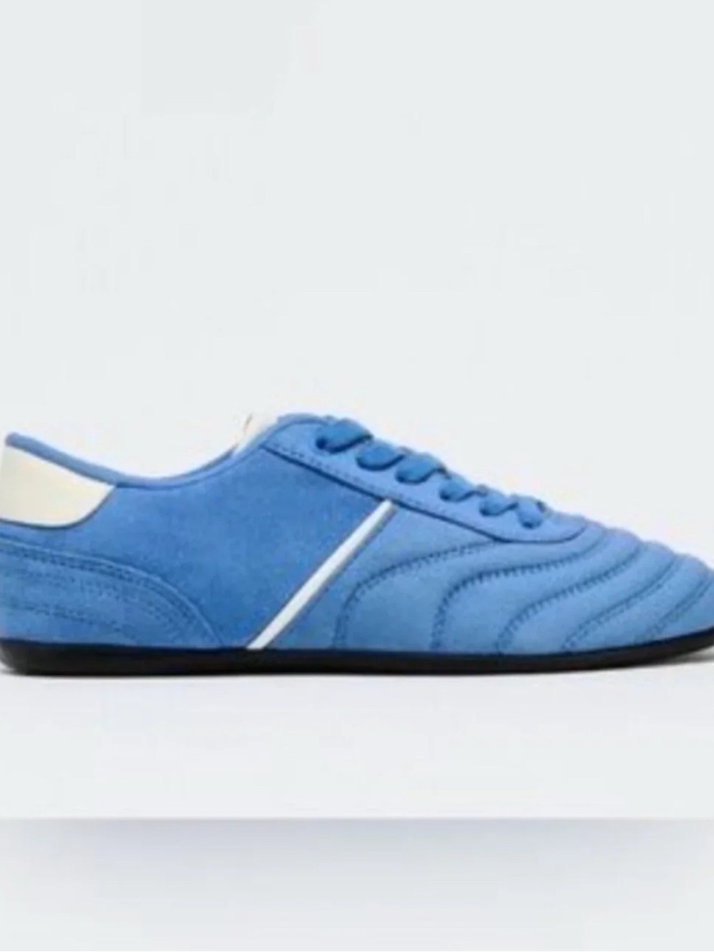 Zara NWT Blue Suede Lace-Up Sneakers with White Accents